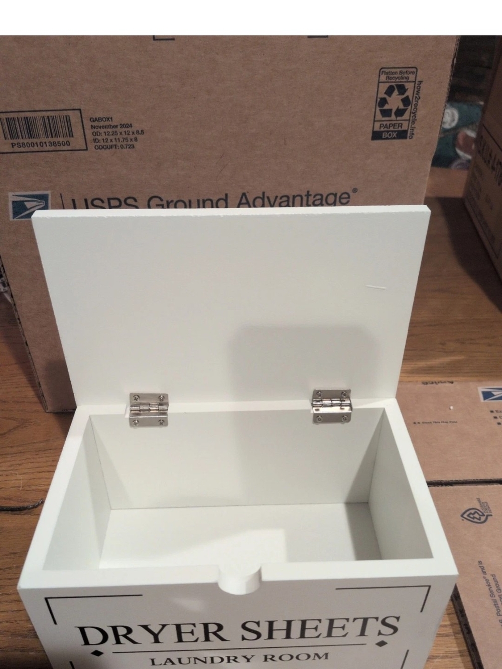 Dryer Sheets Laundry Room Box - White Decorative Storage - Picture 2 of 6